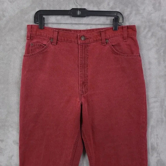 Vintage Levis 550 Mens Jeans 36x32 Red Relaxed Orange Tab 90s USA Undone Hem - Picture 6 of 12